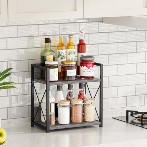 Countertop Shelf Organizer, 2 Tier Coffee Organizer for Desktop, Grey Counter Shelf Spice Rack for Kitchen (Grey, M) - view 3
