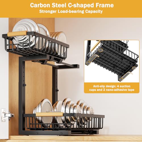 CARQSENG Under Sink Organizer 16" Deep Pull Out, 2 Tier Height-Adjustable (13.8-17in) Under Sink Organizers and Storage, Metal Under Sink Drawers Slide Out for Kitchen Bathroom - view 5