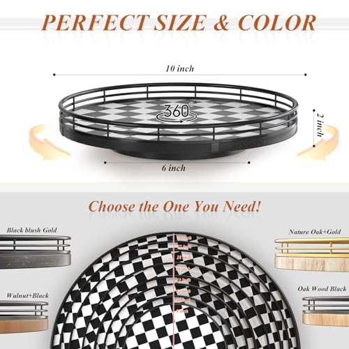 10-Inch Black and White Checkerboard Lazy Susan with Oak Base - view 6