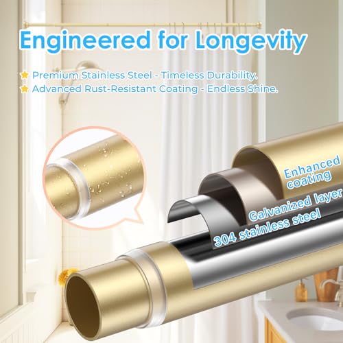 Tension Shower Curtain Rod No-Drill Anti-Slip 28-48 in 1", Gold - view 4