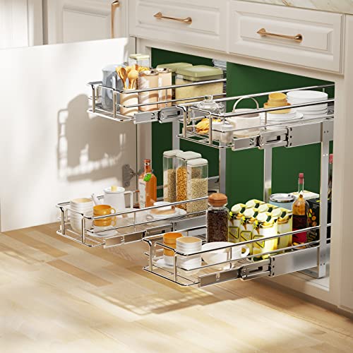 2 Tier Individual Pull Out Cabinet Organizer 7½" W x 21½" D, Slide Out Kitchen Cabinet Storage Sliding Shelves - view 5