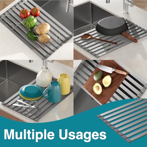 Aluminum Roll Up Dish Drying Rack, 17.7x13.4 Inches, Matte Gray - view 4