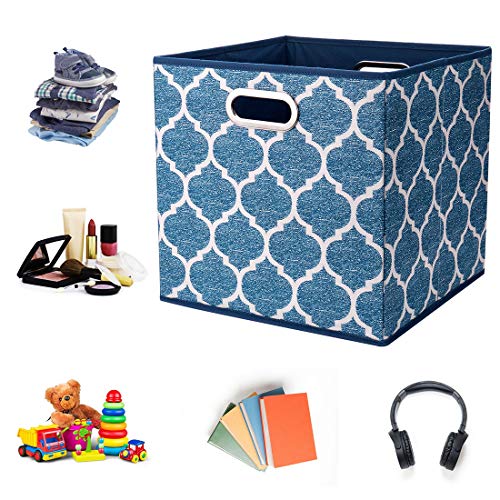 Cloth Storage Bins Set of 4 Thick Fabric Drawers Foldable Cubes Basket Organizer Container with Dual Metal Handles for Shelf Cabinet Bookcase Boxes Navy-Blue 13x13x13 inch - view 5