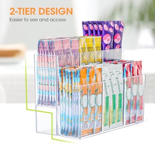 Drink Packet Organizer, 2-Tier Water Flavor Packet Holder for Pantry Storage, Acrylic Drink Mix Organizer Hydration Powdered Mixes Holder Container for Cabinet Kitchen Storage - view 2