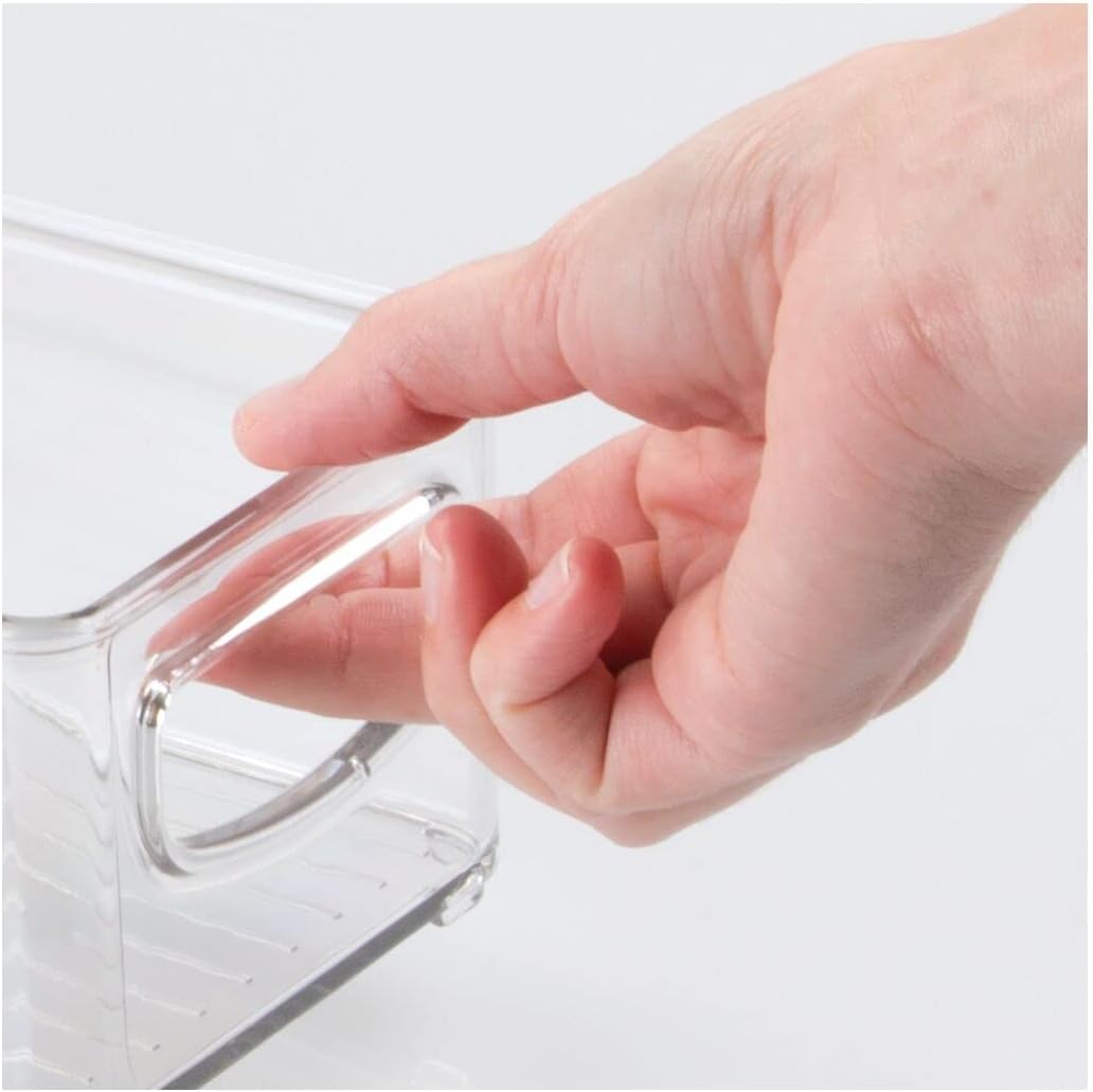 Plastic Stackable Small Organizing Bin Kitchen Pantry Cabinet, Refrigerator, Freezer Food Organization Storage Bins with Handles, Drawer Container Organizer, Ligne Collection, 6 Pack - Clear - view 6