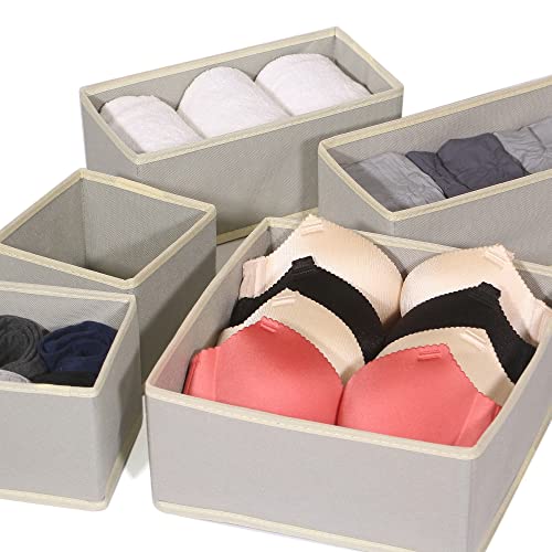 12 Pack Foldable Cloth Storage Box Closet Dresser Drawer Organizer Fabric Baskets Bins Containers Divider for Baby Clothes Underwear Bras Socks Lingerie Clothing,Grey 444 - view 2