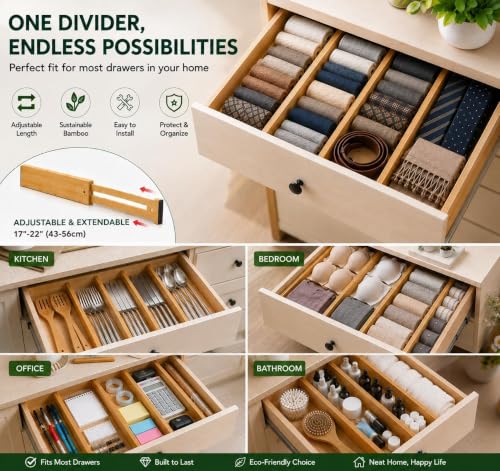Kitchen Drawer Dividers 4 Pack Adjustable Bamboo Drawer Organizer - view 3