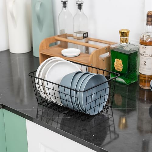 Wire Kitchen Storage Basket 4 Packs,Perfect Pantry Organization Accessories Basket,Laundry Baskets,Countertop Organization,Suitable for Kitchen,Bathroom,Bedroom,Tabletop,Stackable,Black - view 5