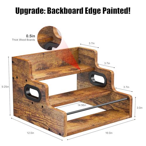 Liquor Bottle Display Shelf, Coffee Syrup Rack Organizer, 3 Step Countertop Liquor Wine Rack, mini bar,liquor cabinet, Home Retro Bar Shelf Stand for Liquor Whiskey, Spirits - view 4