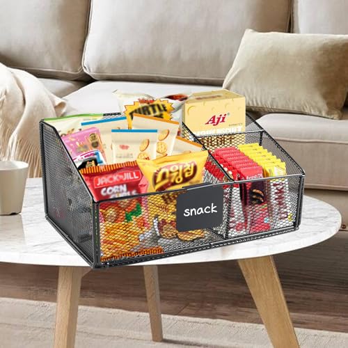 Snack Station Organizer for Pantry Shelf,Snack Bar Station Storage Basket with 3 Compartments,Stackable Wire Baskets for Storage Pantry Bin,Snacks & Chips Organizer,Kitchen Organization Box - view 4