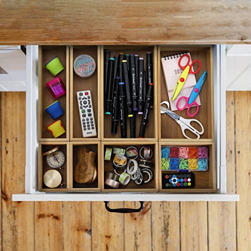 8 Pieces Bamboo Drawer Organizer Boxes, Stackable Drawer Organizer Storage Tray 4-Size, Versatile Dividers Cutlery Holders Bins Containers for Kitchen, Bathroom, Office Desk, Makeup, Jewelry - view 5