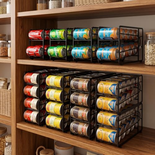 Soda Can Organizer Storage Rack, 2 Pack Stackable Beverage Soda Can Dispenser Organizer Holder for Refrigerator, Cabinet, Pantry (Black) - view 2