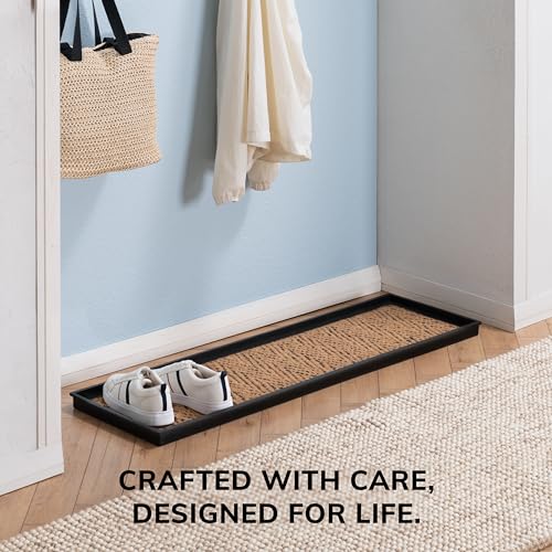 Heavy Duty Waterproof Rubber Shoe Storage Mat Organizer/Boot Storage Multi Use for Entryway with Coir, Tan and Black Insert, Fits 4 Pair (46.5" Wide) - view 5