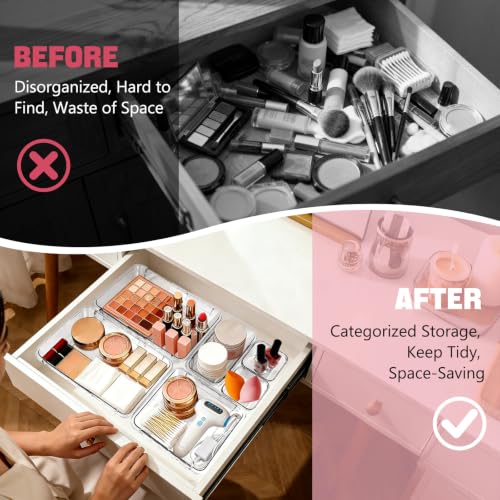 15 PCS Extendable Drawer Organizer Set Clear Stackable Vanity Storage Bins - view 3