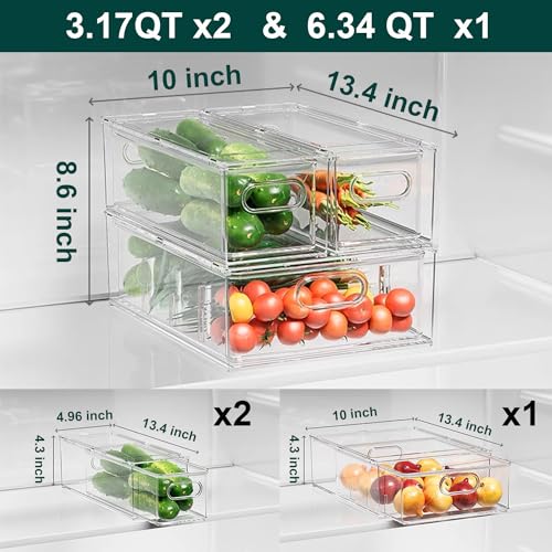 Fridge Drawers, 3-Pack Clear Stackable Pull Out Refrigerator Organizer Bins, Food Storage Containers for Kitchen, Freezer, Vanity & Fridge Organization and Storage (2 Small+1 Medium) - view 5