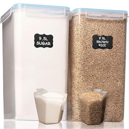 2 PC (9.5L | 321 Oz) Extra Large Bulk Food Storage Containers with Airtight Lids for Flour, Sugar, Rice, Cereal & Pasta - Leakproof, BPA-Free Plastic Canisters for Kitchen & Pantry Organization