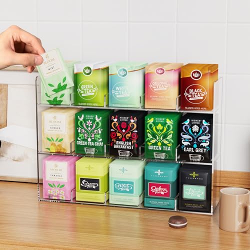 Acrylic Tea Bag Organizer, 3 Layers Tea Bag Holder for Tea Packets, Wall Mount Display Tea Caddy for Countertop or Cabinet, 15 Slots, Clear - view 3