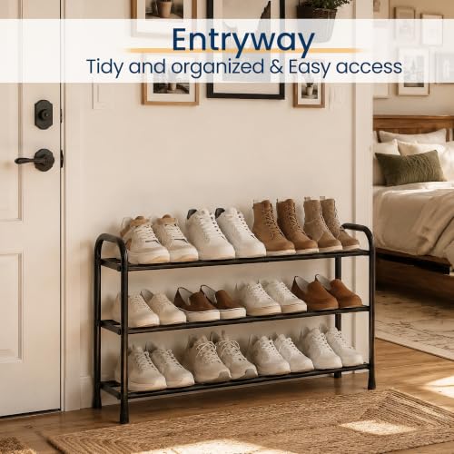 3 Tier Expandable Shoe Rack, Metal Small Shoes Shelf, Black - view 4