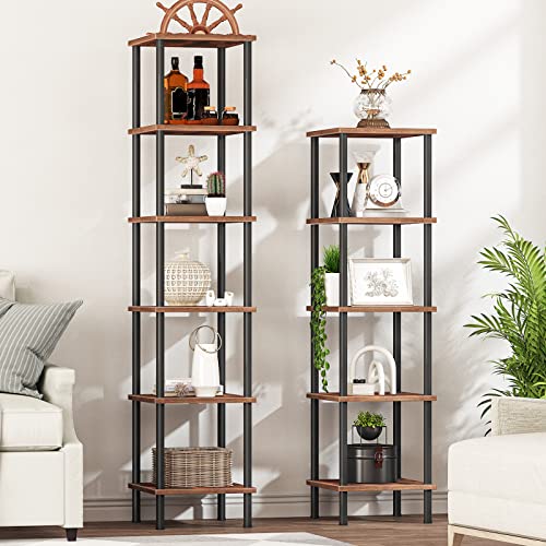 5-Tier Corner Shelf Stand, Corner Square Rack Display Shelf, Tall Storage Plant Stand, Bookcase for Small Spaces, Living Room, Home Office, Kitchen, Rustic Brown and Black BF50CJ01 - view 4