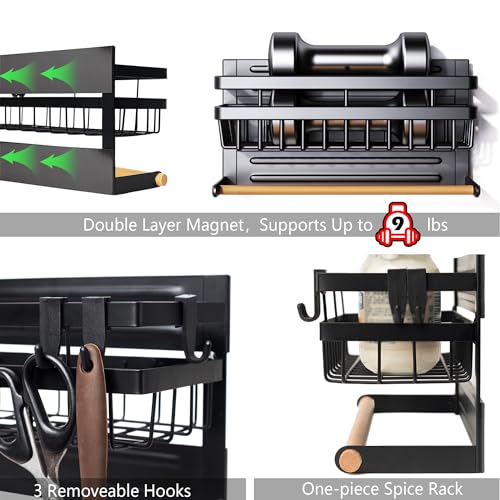 Magnetic Spice Rack for Refrigerator Magnetic Paper Towel Holder Shelf Fridge Magnet Organizer Spice Rack Organizer Kitchen Organization Kitchen Storage,black - view 4