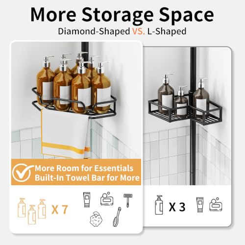 Corner Shower Caddy Tension Pole, 30% Thicker Wire Frame, Black - view 2