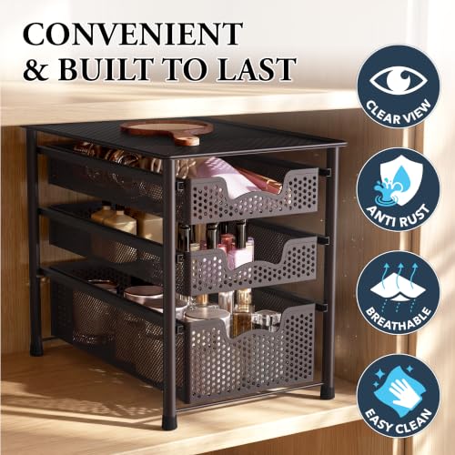 Stackable 3 Tier Sliding Basket Organizer Drawer, Bronze - view 5
