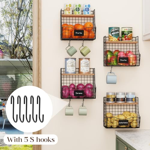 4 Pack Fruit Basket for Kitchen with Lid, Counter&Wall Mounted Hanging Fruit Basket, Potato and Onion Storage, Metal Wire Fruit and Vegetable Storage, Snack Organizer 11.81 * 8.66 * 10.63in - view 3
