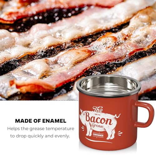 Bacon Grease Container with Strainer-15OZ Enamel Saver, Dishwasher Safe - view 6
