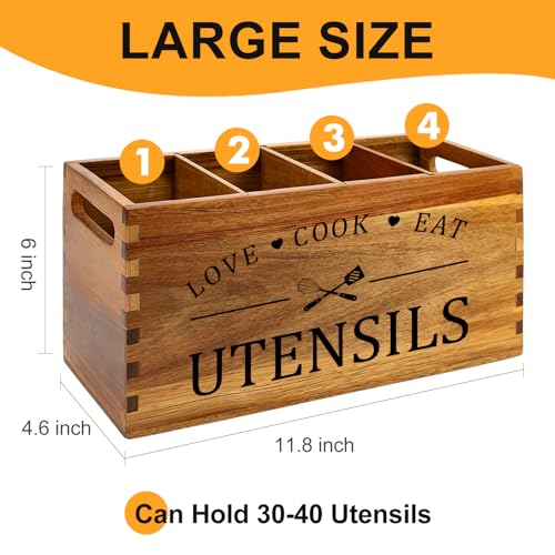 Acacia Wood Kitchen Utensil Holder Countertop Large Cooking Spoon Organizer - view 6