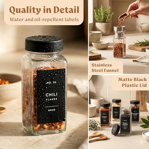 Glass Spice Jars with Labels, 24x Matte Black Lids - 4oz Set - view 7