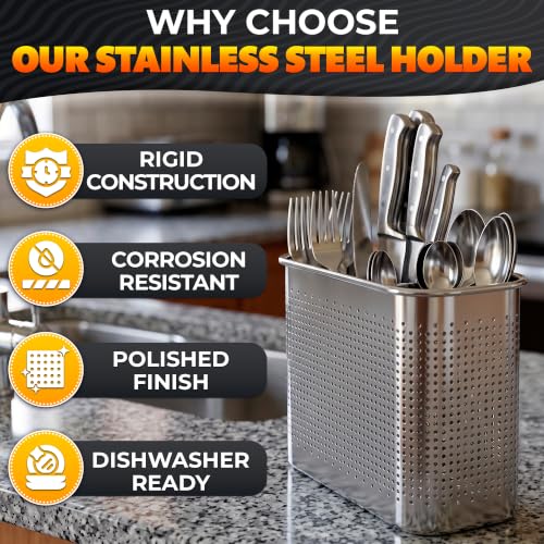 Large 2-Compartment Chopstick Holder for Dishwasher, Stainless Steel Basket - view 3