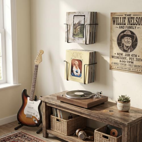 2 Pack Vinyl Record Wall Mount Holder Black Metal Display Shelf - view 4