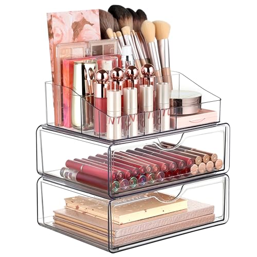 3 Tier Clear Makeup Organizer with 2 Drawers