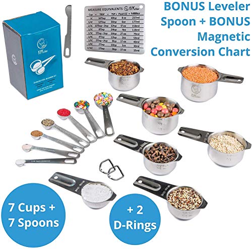 Pancake & Cupcake Batter Dispenser and Stainless Steel Measuring Cups and Spoons Set of 14 - Perfect for Waffles, Cakes, Crepes or Any Baked Goods - 7 Cup and 7 Spoon Metal Measure Sets - view 5