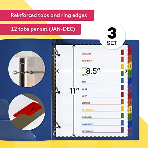 Monthly Dividers for 3 Ring Binder - (Set of 3), 8.5 x 11" Letter Size, Writable A-Z Tabs - Ideal for Organizing Paper at Work, School, or Home - view 2