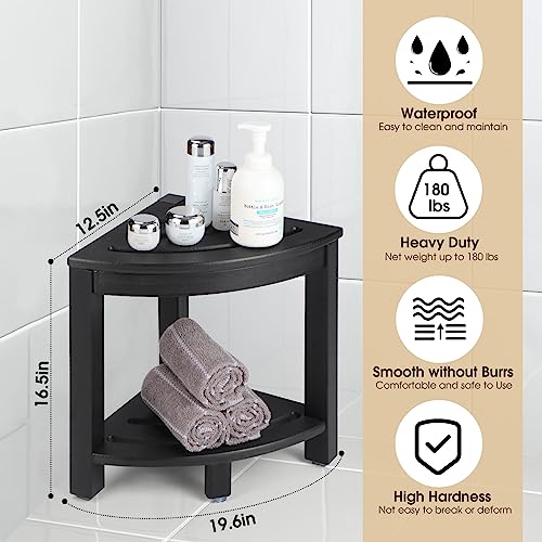 HDPE Corner Shower Stool,Shower Bench Seat with Storage Shelf for Shaving Legs Plastic Spa Bath Step Foot Rest for Bathroom Small Place (Black) - view 3