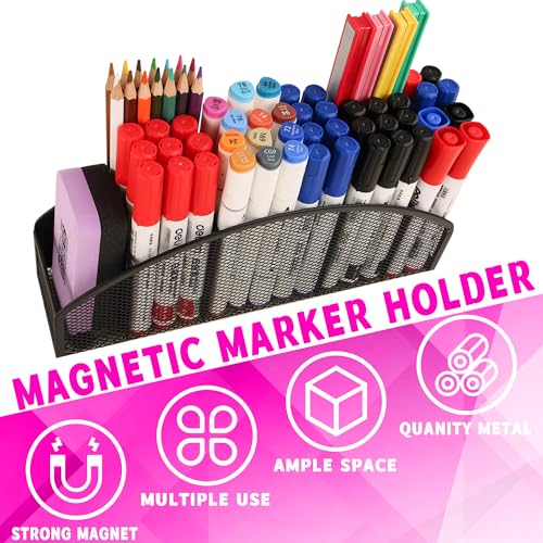 Large Magnetic Marker Holder, Heavy Duty Magnetic Whiteboard Organizer, 5 Slots Mesh Metal Magnetic Dry Erase Marker Holder Pencil Cup Caddy for Whiteboard Fridge Office (Black) - view 6