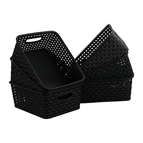 Set of 6 Plastic Storage Bins and Small Baskets, Black