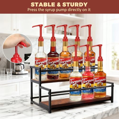 Coffee Syrup Rack Organizer, 2-Tier 10 Syrup Bottles Holder for Coffee Bar,Liquor Bottle Display Shelf,Wine Rack - Rustic Kitchen Cabinet for Spices, Jars - Stepped Pantry Shelf for Wine, Spice & Tea - view 4