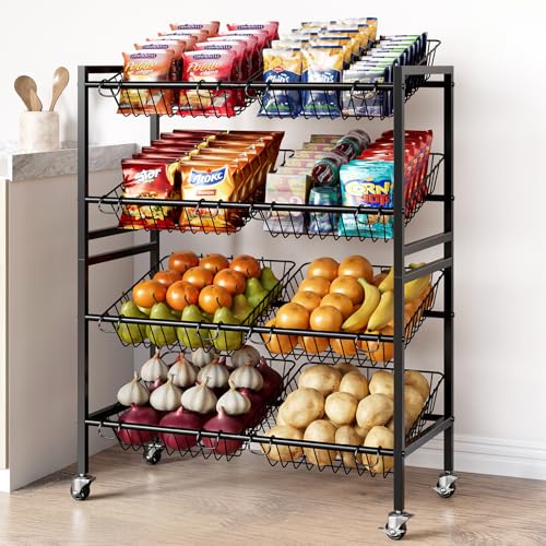 25.2" W Kitchen Storage Cart, 4-Tier Snack Cart with Wheels - view 5