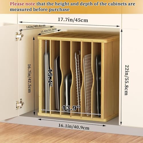 7 Tier Wood Tray Dividers for Cabinets, Cookie Sheet Organizer for Cabinet - view 3
