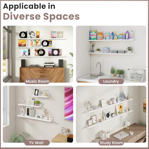 Floating Shelves for Wall, 24 inch Solid Wood Picture Ledge Shelf, Picture Shelf for Wall with Ledge, Floating Book Shelves for Living Room Bedroom Kitchen Nursery Decor, White, Set of 2 - view 7