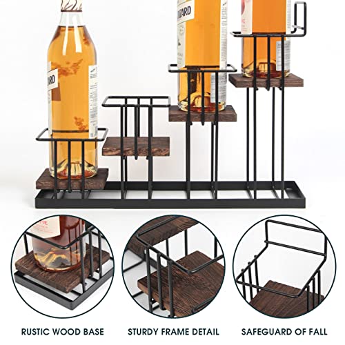 Coffee Syrup Organizer Rack, Rustic Wood and Metal Wire, 4-Tier Display Holder Coffee Station Bar Accessory for Syrup, Wine, Dressing Bottle Countertop Display Storage Stand for Kitchen - MK816A - view 3