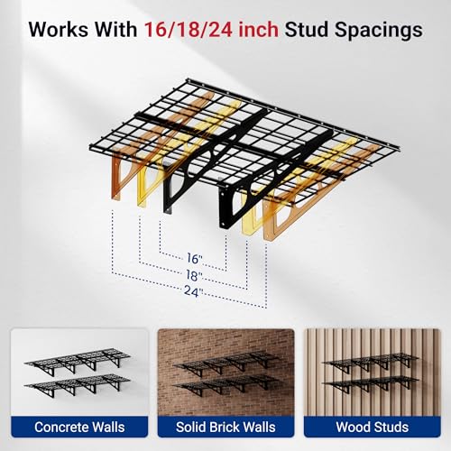 2-Pack 2x6ft Garage Shelving 24-inch-by-72-inch Heavy Duty Wall Mounted Shelves Garage Storage Rack Floating Shelves, 1400lbs Load Capacity, Black, Classic Series - view 4
