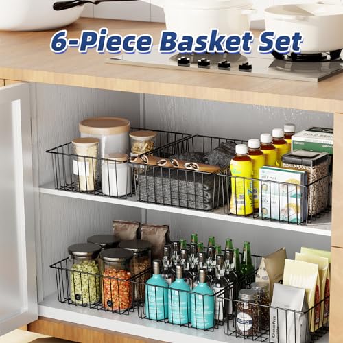 6 Pack Large Metal Wire Baskets for Storage, Black - view 3