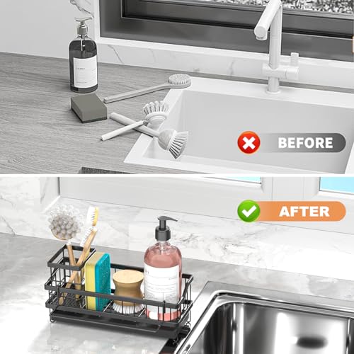 Sponge Holder for Kitchen Sink - Countertop Rustproof Stainless Steel, Sink Caddy, Kitchen Gadgets Accessories (Black) - view 7