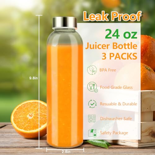 Glass Water Bottles with Stainless Steel Lids 24 oz, Set of 3 - view 2