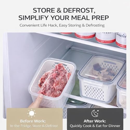Food Storage Containers for Fridge, 4 in 1 Preservation System Household Transparent Plastic Food Storage Box-Including Drain Basket, For Vegetable and Berry, Kitchen Organizer(Three-piece set) - view 5