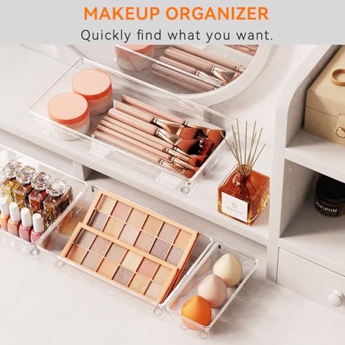 12 Pack Large Clear Plastic Drawer Organizer Trays | MULTI-USE Acrylic Drawer Storage for Kitchen, Bathroom, Makeup, Office, School, Undies | College Dorm Room, Home Apartment Essentials - view 4