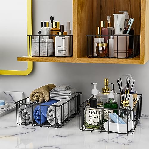 12 PACK (3 Szie) Small Wire Storage Baskets for Organizing,Pantry Organization Bins for Cabinets, Metal Basket for Kitchen, Bathroom Organizer (Black) - view 5